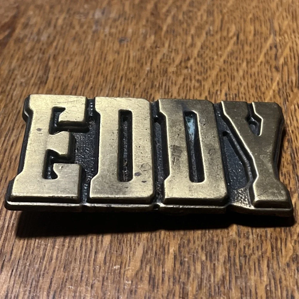 Vintage M.B.C.I. Solid Brass Name Belt Buckle – USA Cast Brass –EDDY – 1970s B12